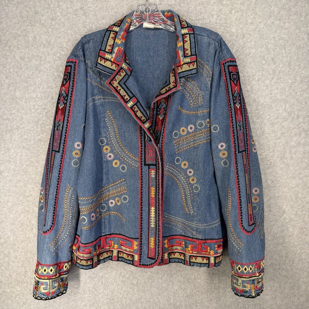 Coldwater Creek Womens Jacket XL Denim Southwestern Embroidered - Picture 2 of 13